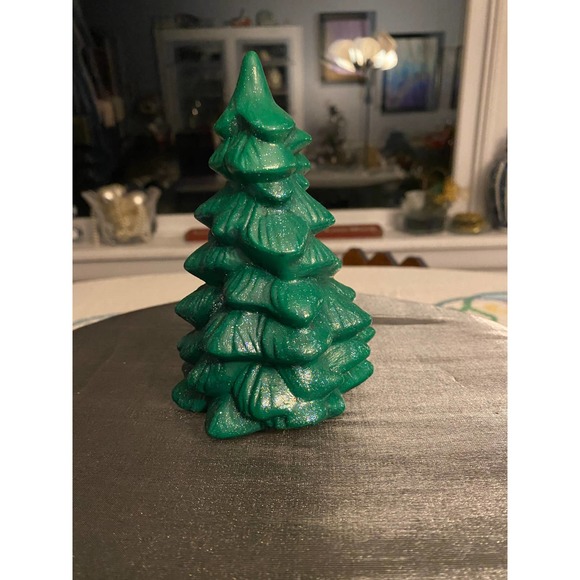 Handmade Ceramic Christmas Tree, No Lights, Green w touch iridescent glitter - Picture 3 of 12